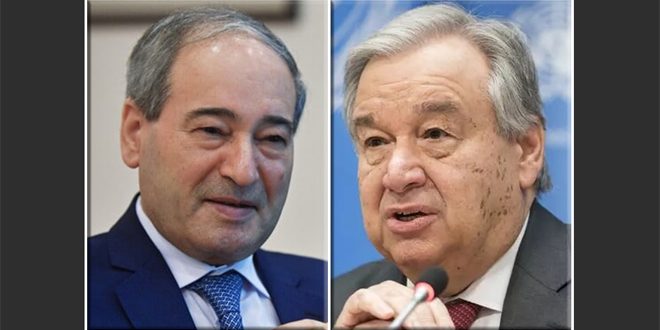 Mikdad, Guterres discuss cooperation between Syria and UN