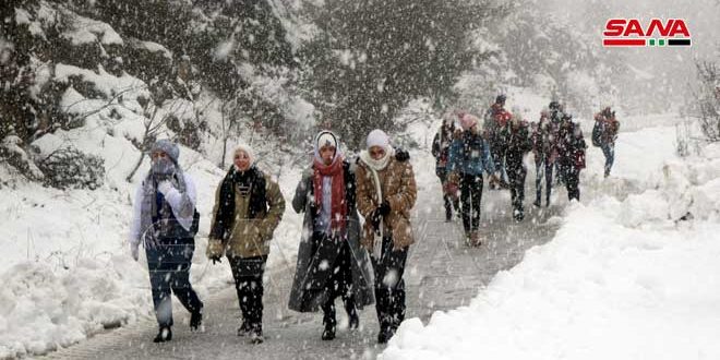 Imágenes de las nevadas que siguen afectando la localidad de Slenfeh en la provincia de Latakia, en el noroeste de Siria