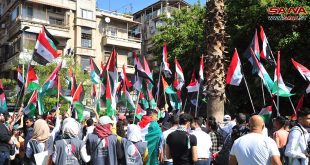 Manifestación en Damasco en favor de Palestina y contra la brutalidad israelí