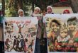 Protesta frente a la sede de la Unicef en Damasco para denunciar crímenes israelíes contra los niños en Gaza