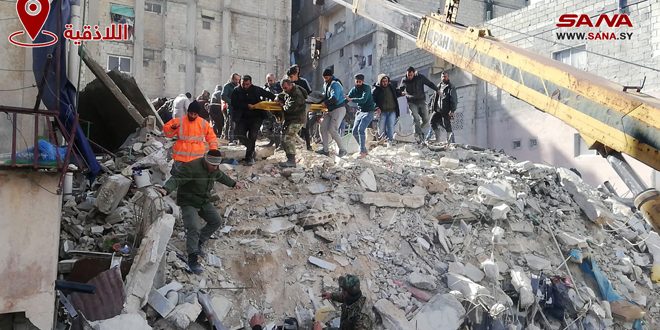 شمار قربانیان زلزله در لاذقیه به 389 فوتی و 746 زخمی رسیده است