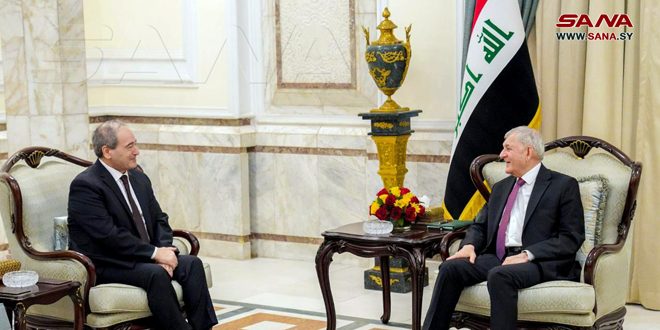 Le président irakien lors de sa rencontre avec Miqdad: importance de la concertation et de la coordination entre les deux pays