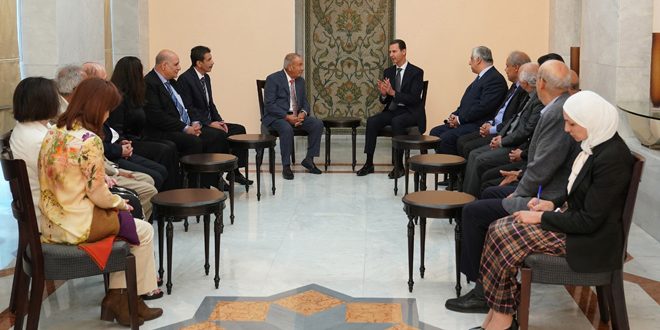 President al-Assad meets members of the General Secretariat of Union of Palestinian Communities and organizations– Europe