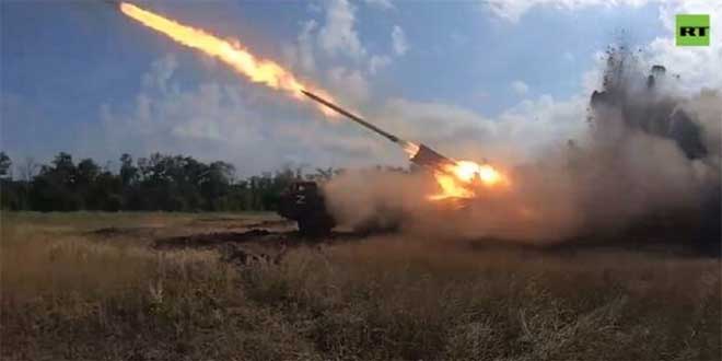 Ukrainian military sites targeted with a barrage of missiles Uragan, Russian MoD says