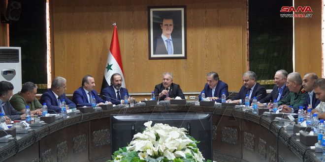 A governmental meeting held to follow up on numerous service and development projects in Aleppo