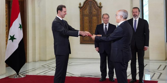 President al-Assad accepts credentials of Al-Mahdhabi, as Ambassador Extraordinary and Plenipotentiary of Tunisia to Syria