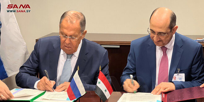 Sabbagh, Lavrov discuss regional situation, sign joint declaration on ways to confront effects of unilateral coercive measures