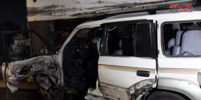 A car blows up at the entrance of Yousef al-Azmeh residential suburb in Damascus countryside