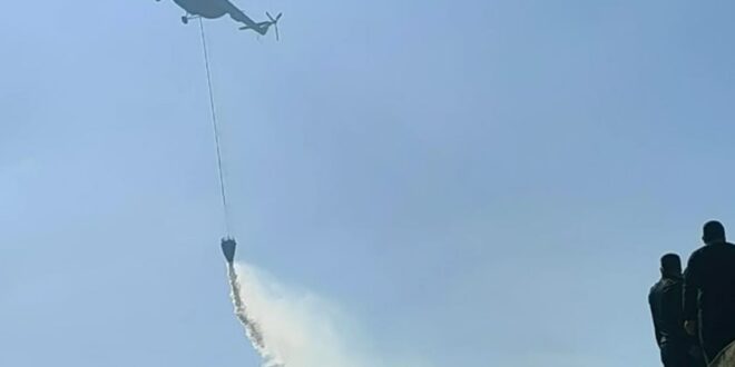 With the help of Syrian Arab Army helicopters, efforts continue to put out fires in Lattakia