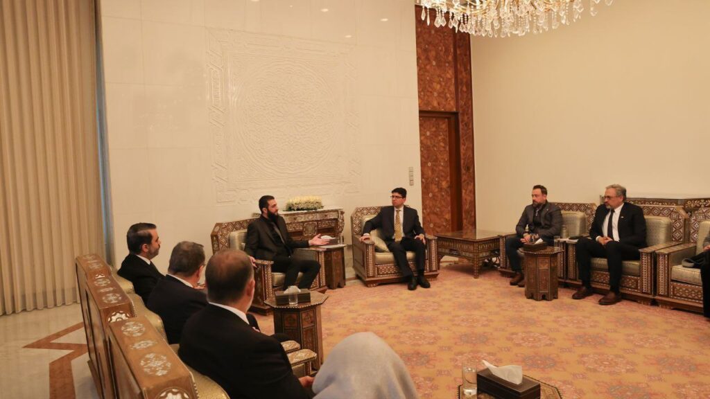 Leader of New Syrian Administration Ahmad al-Sharaa meets a delegation of Syrian community in America