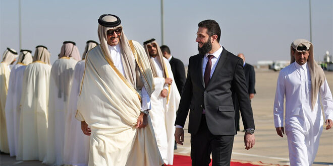 President al-Sharaa receives Emir of Qatar at Damascus International Airport