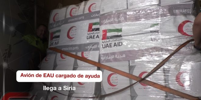 Un nuevo avión de EAU cargado de ayuda humanitaria llega a Siria