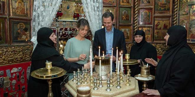 بازدید رئیس جمهور اسد و خانم اسماء اسد از صومعه سیده صیدنایا 24-4-2022