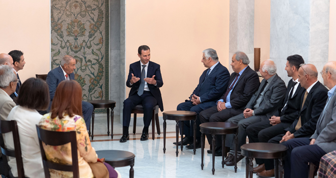 دیدار رئیس جمهور بشار اسد با اعضای دبیرخانه عمومی اتحادیه جوامع، موسسات و جمعیت های فلسطینی در خارج – اروپا 16-5-2022
