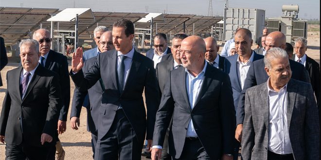 הנשיא אל-אסד משיק את השלב הראשון בהפעלת פרויקט חשמל פוטו-וולטאית בעיר התעשייה עדרא