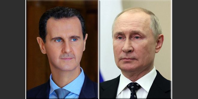הנשיא אל-אסד ברך את נשיא רוסיה פוטין על ניצחונו בבחירות לנשיאות ברוסיה
