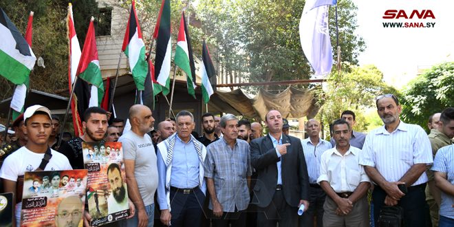 Митинг солидарности с палестинскими заключенными перед штаб-квартирой ООН в Дамаске 